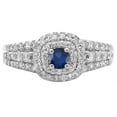 thumbnail image 2 of 1.00 Carat (ctw) 18K White Gold Round Cut Blue Sapphire & White Diamond Ladies Vintage Style Bridal Halo Engagement Ring, 2 of 2