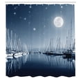 thumbnail image 2 of Ambesonne Boats Shower Curtain, Calm Marina at Night Moon, 69"Wx70"L, Slate Blue White, 2 of 4