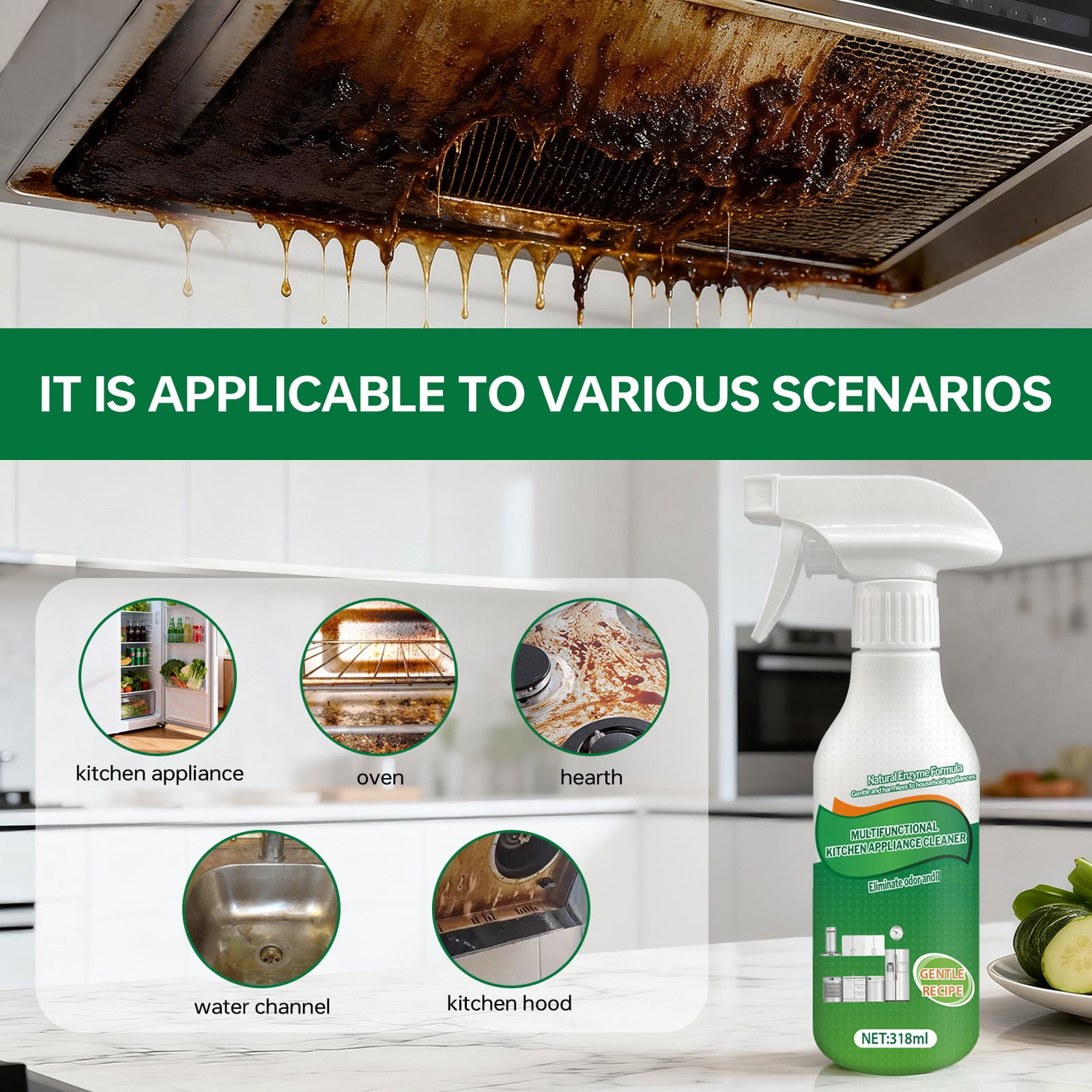 Fly Cleanse Spray - Kitchen Cleaner Stain Remover,Kitchen Multi-Purpose Foam Cleaner Spray,Kitchen Oil Stains Cleaner For Appliance/Hold/Oven/Stove/Sink Range Hood