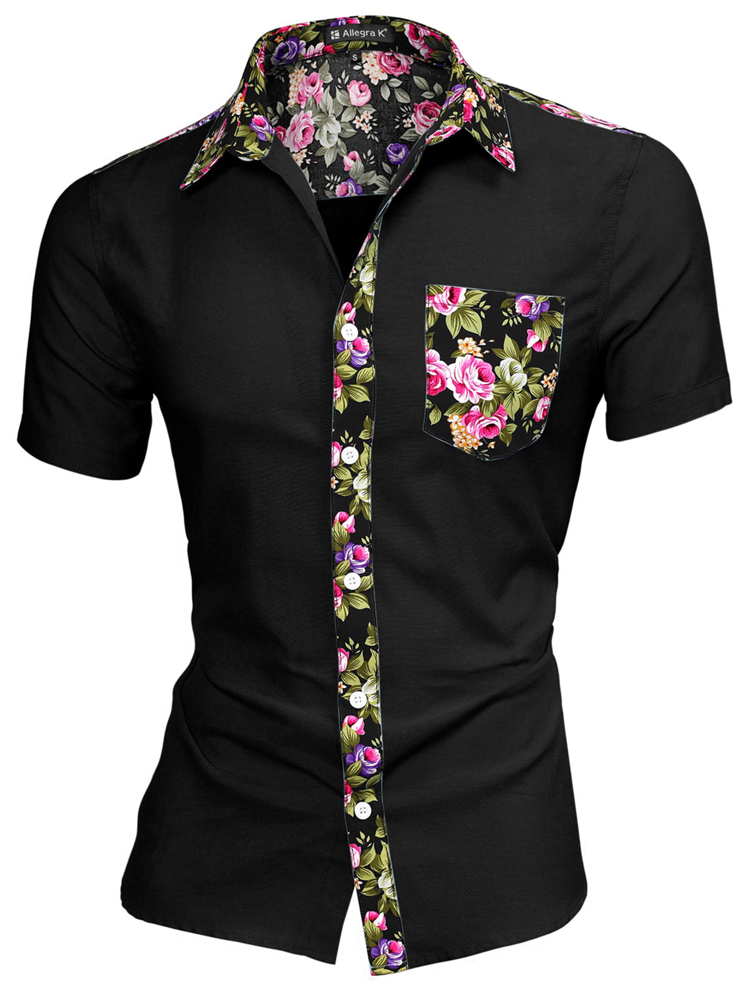 Unique Bargains - 1310 8838 Men Summer Floral Print Pocket Short Sleeve ...