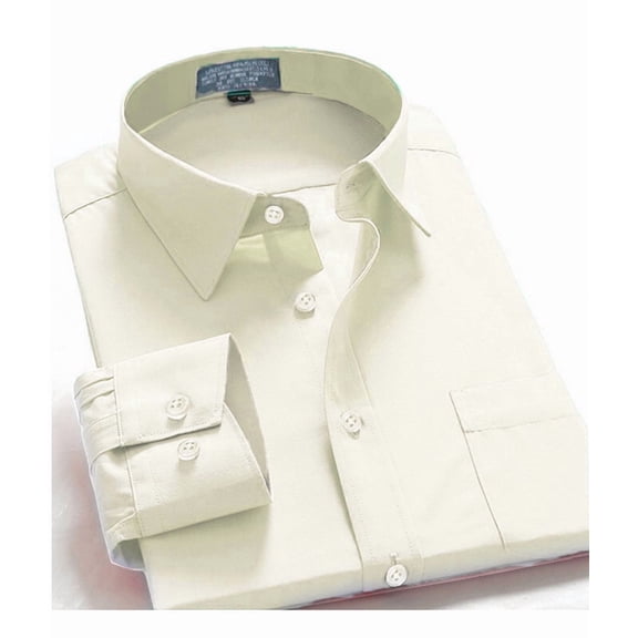 Men Dress Shirt Regular Fit Oxford Solid Color-snow White-s Long Sleeve 32/33