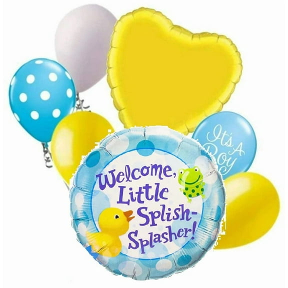 Duck It's a Boy Baby Shower Welcome Little Splish Splasher Yellow Blue 7 Pc Party Mylar & Latex Balloons Set