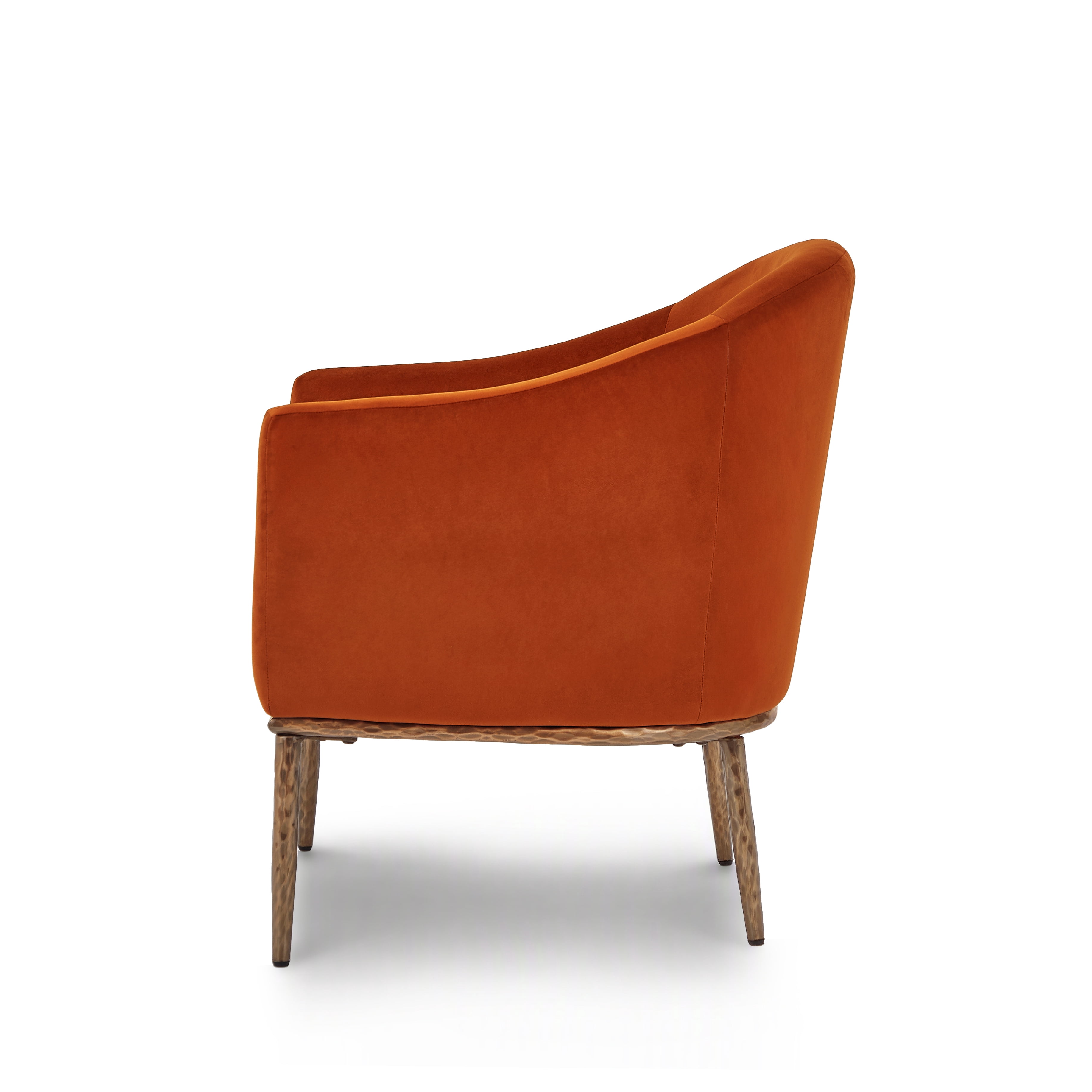 Euroco Modern Barrel Accent Chair, Chenille Upholstered Armchair with Hammered-Texture Metal Base,Cozy Reading Chairs for Living Room Bedroom,Burnt Orange