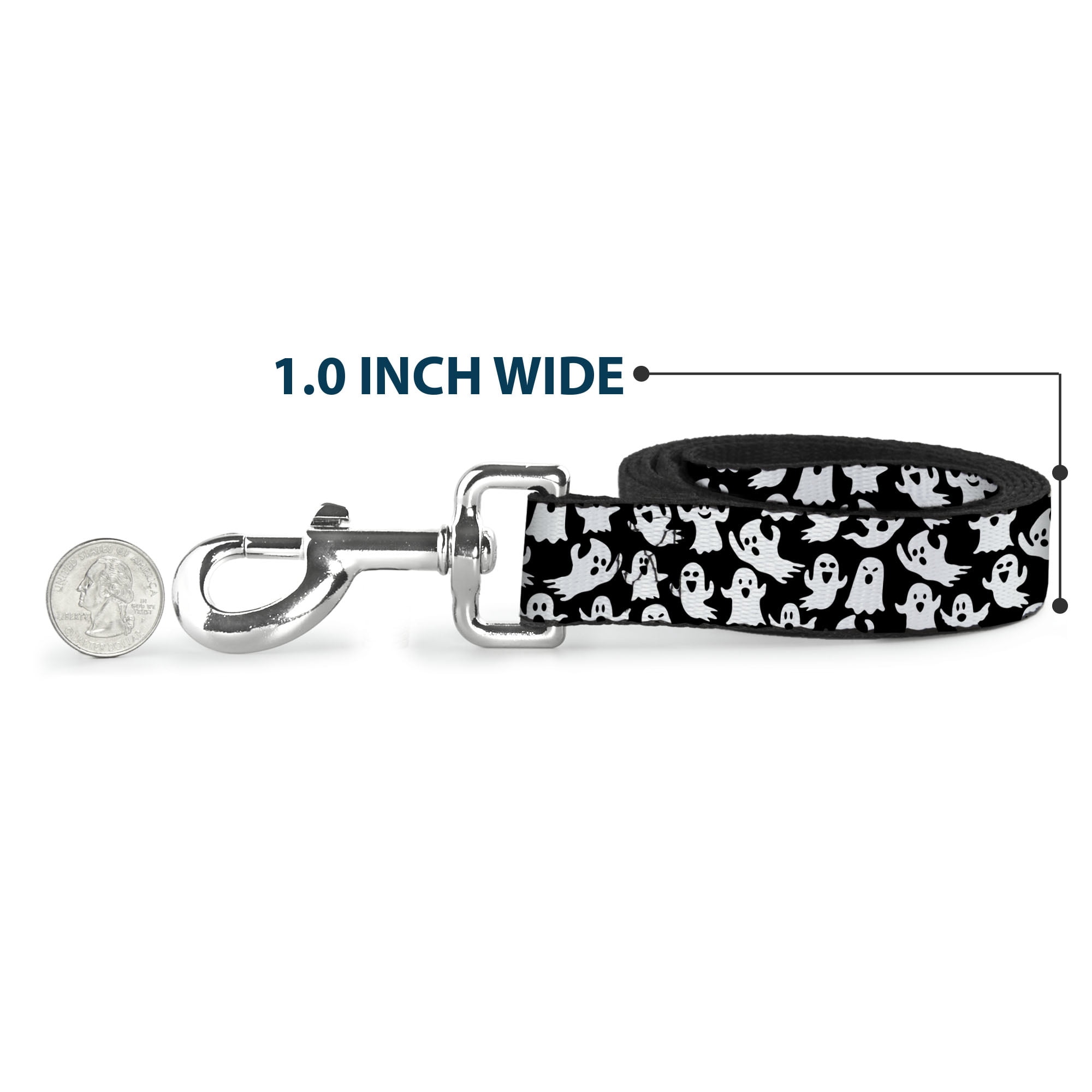 Buckle-Down Pet Leash, Dog Leash, Ghosts Poses Scattered Black White, 6 Feet Long 1.0 Inch Wide
