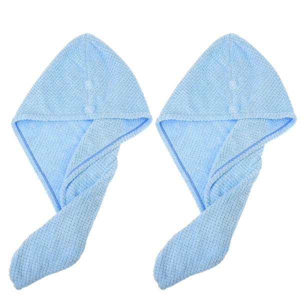 Toallas para el cabello, paquete de 2, microfibra, secado rápido, para cabello largo, grueso y rizado, suave y absorbente, color azul cielo.