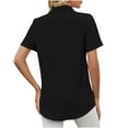 thumbnail image 5 of Wiyuqeen Women's Solid Color Button Down Silk Shirts Lapel Collar Short Sleeve T-shirts Basic Loose Fitted Work Office Tunics Tops, 5 of 8