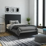 Desert Fields Janford Upholstered Bed with Headboard, Twin, Black Faux Leather