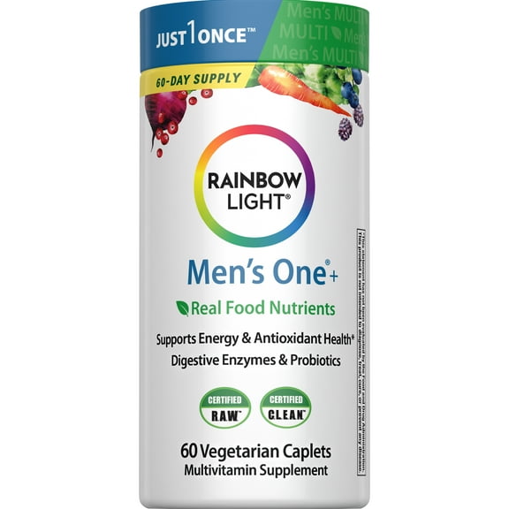 Men's One Multivitamin with Vitamin C, D, Zinc, and Probiotics | 60 Vegetarian Tablets | by Rainbow Light