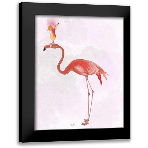 Fab Funky 12x14 Black Modern Framed Museum Art Print Titled - Flamingo and Cocktail 4