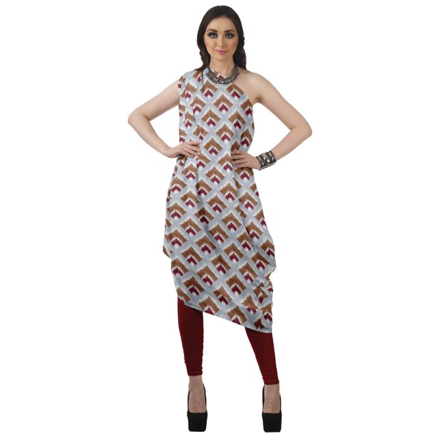 Moomaya Robe Kurti Sans Manches à une Épaule Imprimée pour Femmes, Vêtement de Créateur Boho pour Fête