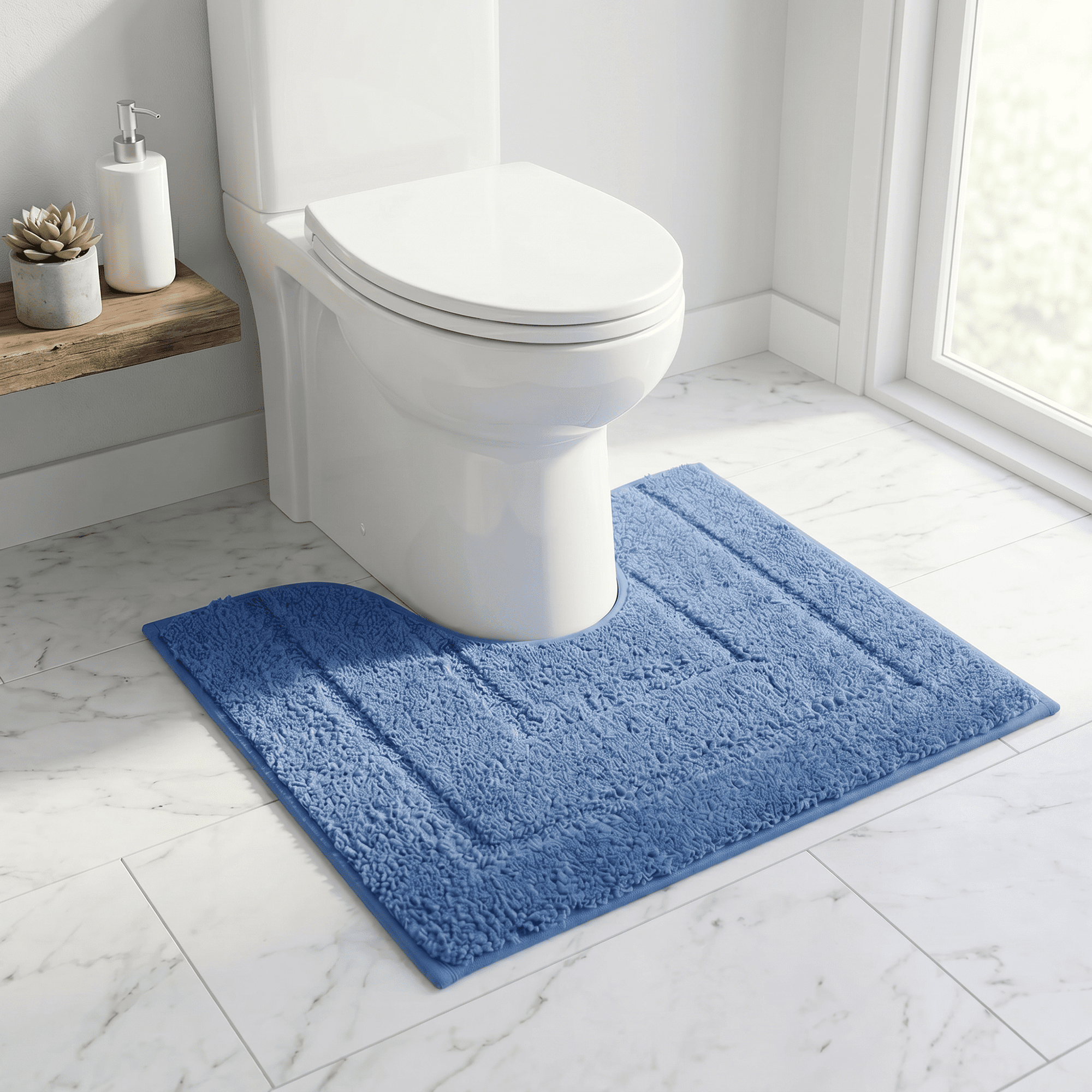 Unique Bargains U-Shaped Absorbent Non Slip Machine Washable Bath Mat Blue 20" x 16"
