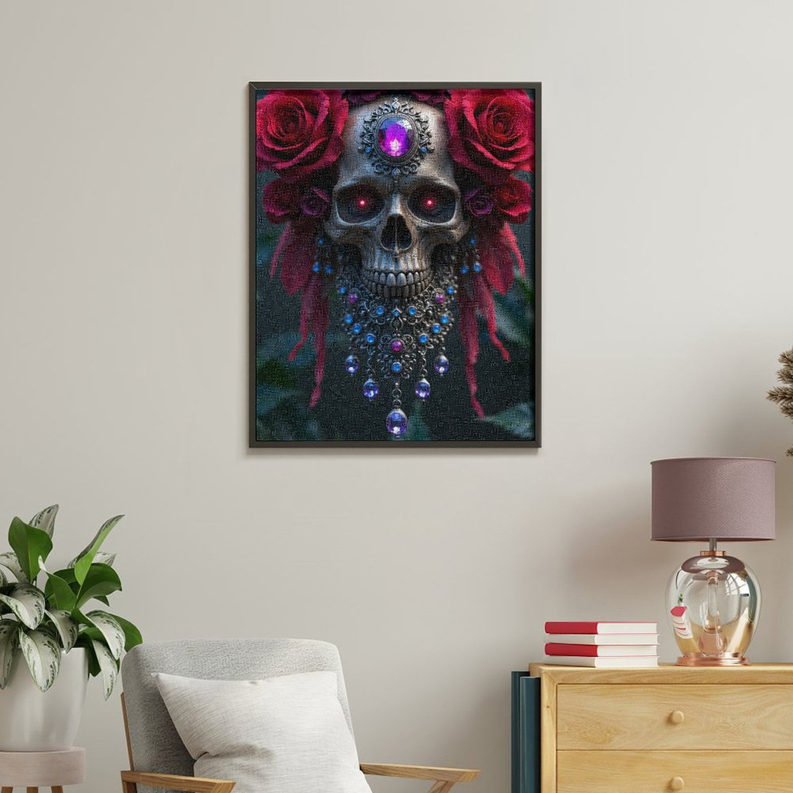 Paint By Numbers Kit for Adults Beginner - DIY Gothic Skull Art Rose Jewels Canvas Painting Kits for Adults, Frameless Paint By Number for Adults for Home Wall Decor 16x20 Inch