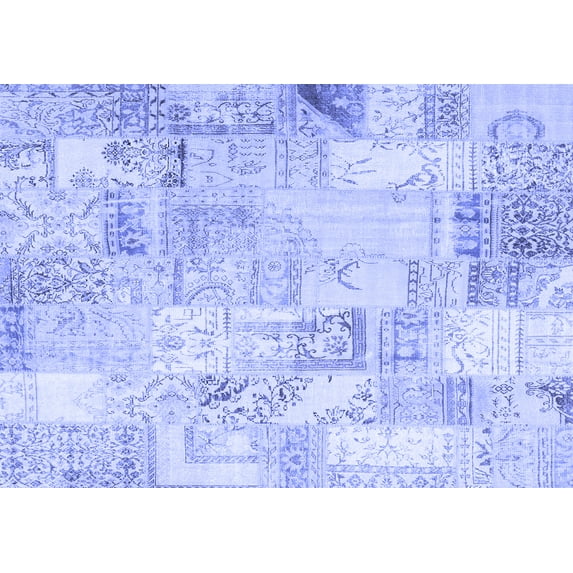 Ahgly Company Machine Washable Indoor Rectangle Patchwork Blue Transitional Area Rugs, 8' x 10'