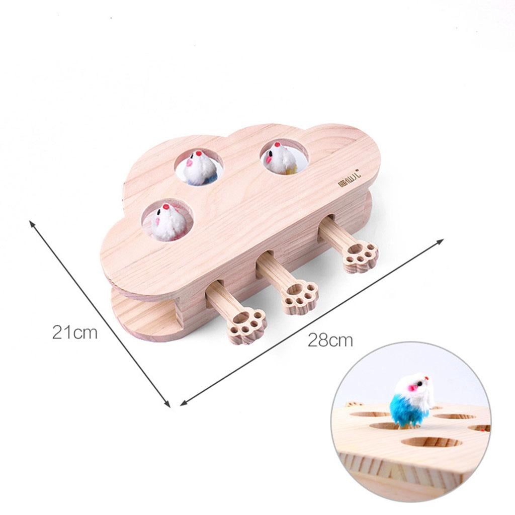 Bvdfgk Cloud Shape Wooden Puzzle Box Pet Training Indoor Tease Easy Use Funny Game Solid 5 Holes Cat Hit Gophers Interactive Exercise Toys Cat mice