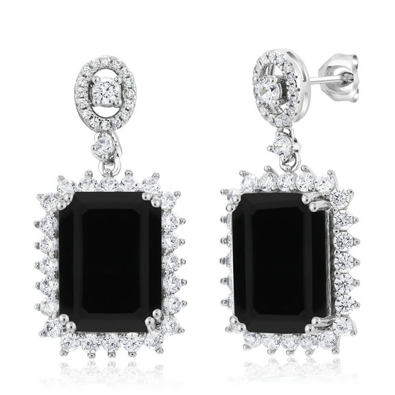 Gem Stone King 925 Sterling Silver Black Onyx Dangle Earrings for Women (10.60 Cttw, Gemstone December Birthstone, Octagon 14X10MM)