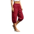 thumbnail image 2 of Noric Women's High Waisted Casual Capri Pants Elastic Waist with Pockets Loose Fit Cropped Boho Beach Cuffed Trousers, 2 of 9