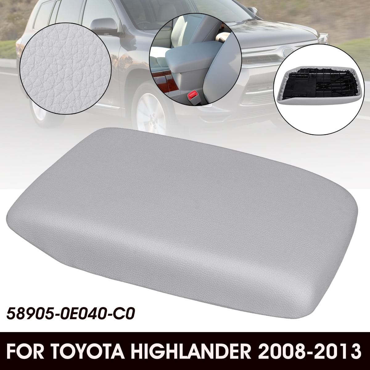 SCITOO Auto Grey Armrest Center Console Lid Skin Cover With Base Replacement fit for 2008-2014 for Toyota Highlander