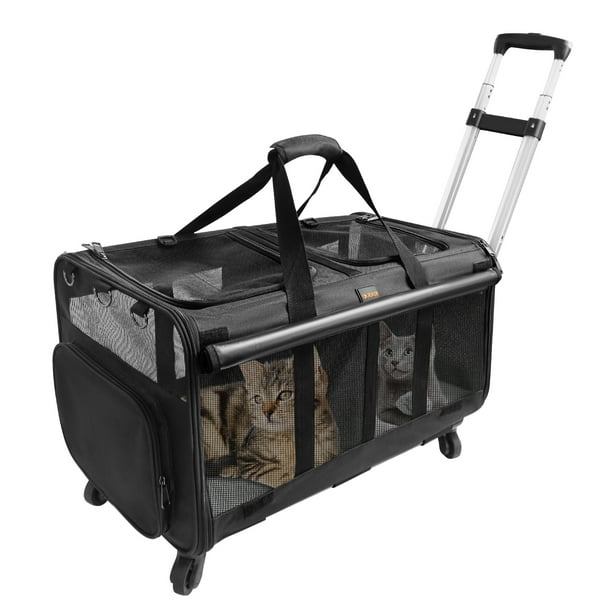 ELEGX Pet Rolling Carrier with Wheels for 2 Pets,Cat Rolling Carrier for 2