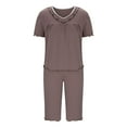 thumbnail image 6 of Pajamas Set for Women Summer Casual 2 Piece Sleepwear Short Sleeve Tops and Capri Pants Loungewear Clearance Rose Gold L, 6 of 9