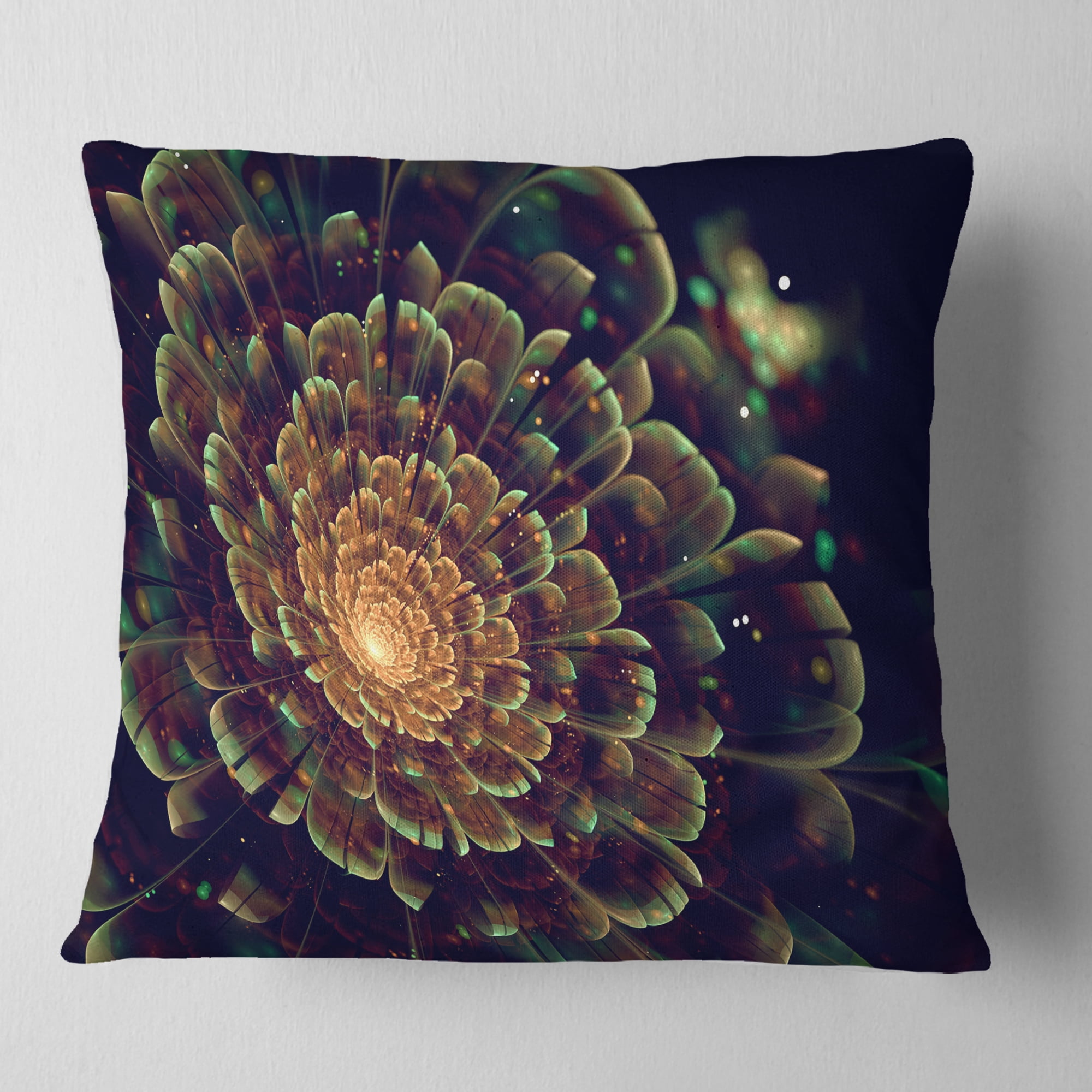 Designart Orange Metallic Fractal Flower - Abstract Throw Pillow - 16x16