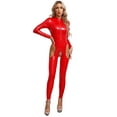 thumbnail image 2 of RUNQHUI Womens One Piece Cutout Leather Jumpsuits Rave Party Bodysuits Bodycon Catsuits Red M, 2 of 7