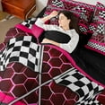 thumbnail image 4 of Castle Fairy Plaid Flag 7pcs Bedding Comforter Set for Teenagers,Abstract Gradient Queen Bedding Sets Super Cozy,Lattice Hexagon Queen Sheet Sets,Microfiber Bedroom Decor, 4 of 8