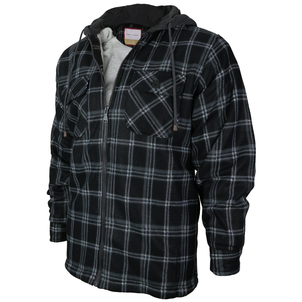 VKWEAR - Men's Heavyweight Flannel Zip Up Fleece Lined Plaid Sherpa Hoodie Jacket (E03
