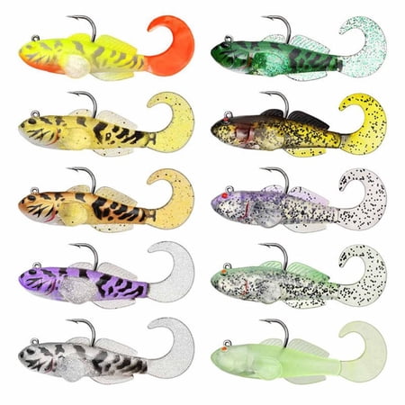 1-Pack Soft Plastic Fishing Lures with Sharp Single Barbed Hooks & Curly Tails Realistic Minnow Shape Lifelike Swimming Action for Saltwater & Freshwater Fishing Suitable for An