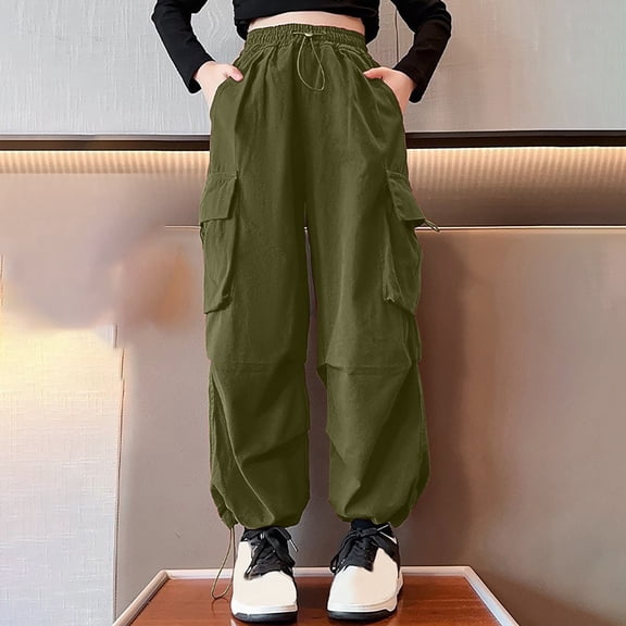 Kids Cargo Pants Lightweight Girls Elastic Waist Drawstring Pants Girls Baggy Pants Wide Leg Girls Pants Girls Hiking Pants 9-10 Years