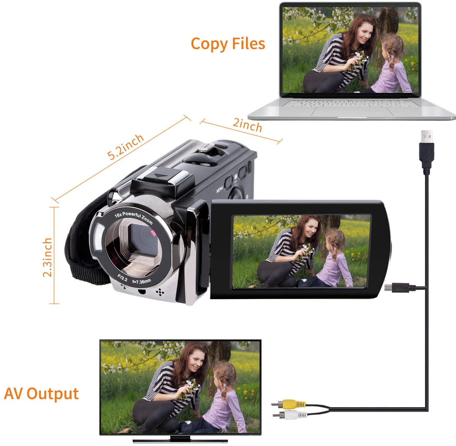 Video Camera Camcorder Digital Camera Recorder kicteck Full HD 1080P 15FPS 24MP 3.0 Inch 270 Degree Rotation LCD 16X Zoom Camcorder with 2 Batteries(604s) - image 4 of 8