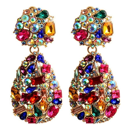 

Etereauty Earrings Earring Drop Dangle Crystal Teardrop Rhinestone Tassel Statement Bridal Chandelier Iridescent Earrings