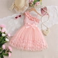 thumbnail image 4 of Bmisegm Girls Dress One Shoulder Spaghetti Strap Ruffle Accent Big Bow Waist 3D Butterfly A Line Tutu Party Dress for Girls 4-5 Years, 4 of 9