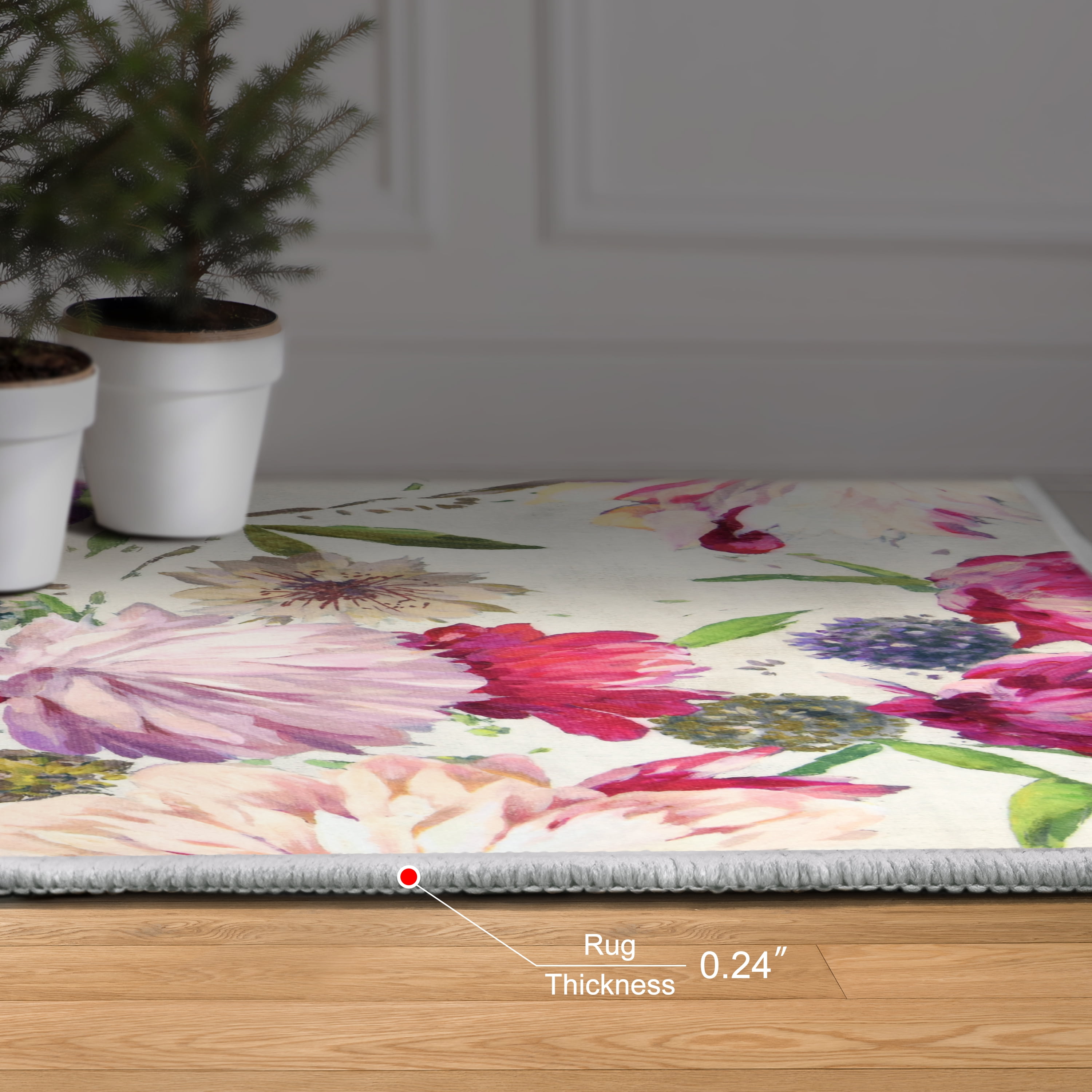 Amoroso B, 5'x8' Hand Washable Flowers Art Area Rug
