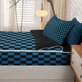 thumbnail image 5 of Manfei Geometric Check Zipper Queen Comforter Set with Fitted Sheet and 2 Pillowcases,Classic Plaid Zipper Bedding Set,Blue Black,Black Reversible,4pcs, 5 of 8