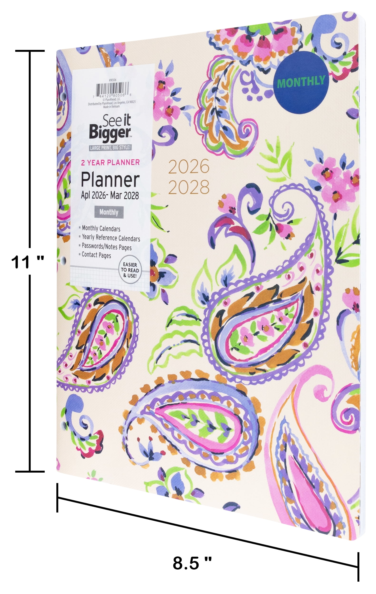 See It Bigger Monthly Planner, Large (8.5" x 11"), Paisley, 2-Year: Apr 2026 – Mar 2028
