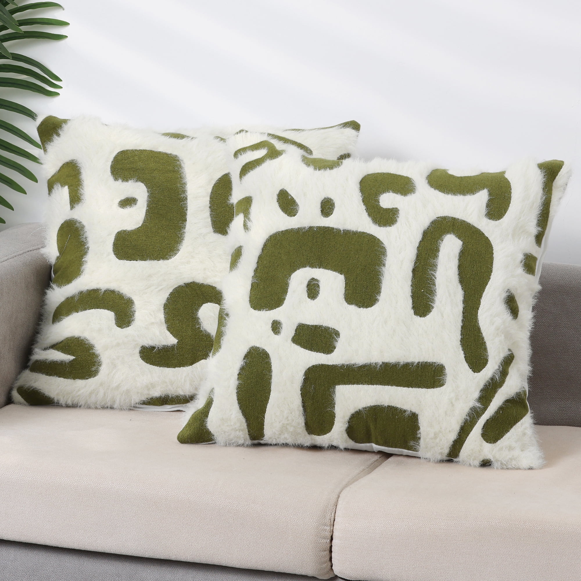 Unique Bargains Geometry Decorative Throw Pillow Covers Soft Plush Couch Pillowcases 2 Pcs Green 18" x 18"