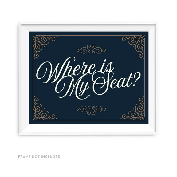 Navy Blue Art Deco Vintage Party Signs, Where is My Seat?, 8.5x11-inch