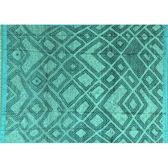 Ahgly Company Machine Washable Indoor Rectangle Abstract Turquoise Blue Modern Area Rugs, 7' x 9'