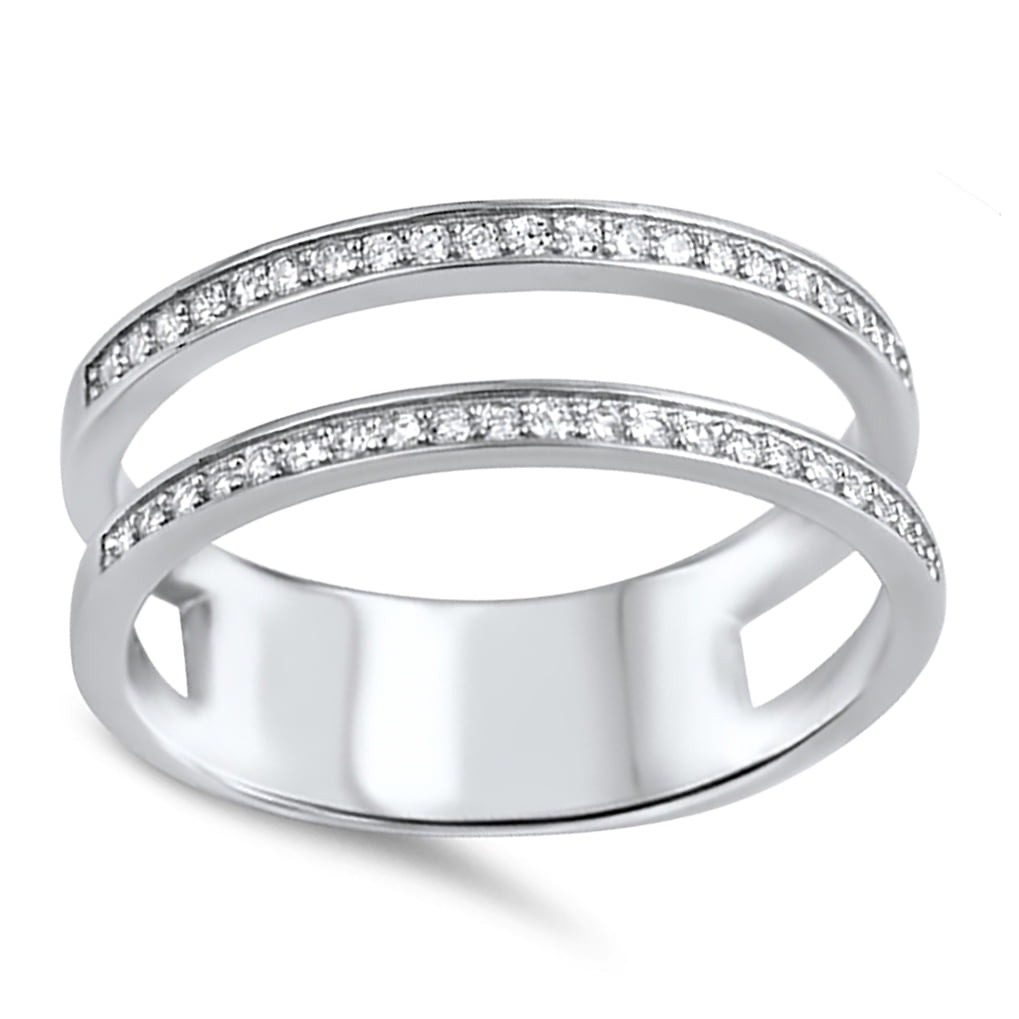Double Wedding Band Guard for Engagement Ring .925 Sterling Silver CZ 10
