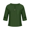 thumbnail image 3 of Fesfesfes Women's 2025 Blouses V-Neck Three-Quarters Sleeves Foldtable T-Shirt with Button Lightweight Fabric Ensures All-Day Comfy(Army Green,M), 3 of 5