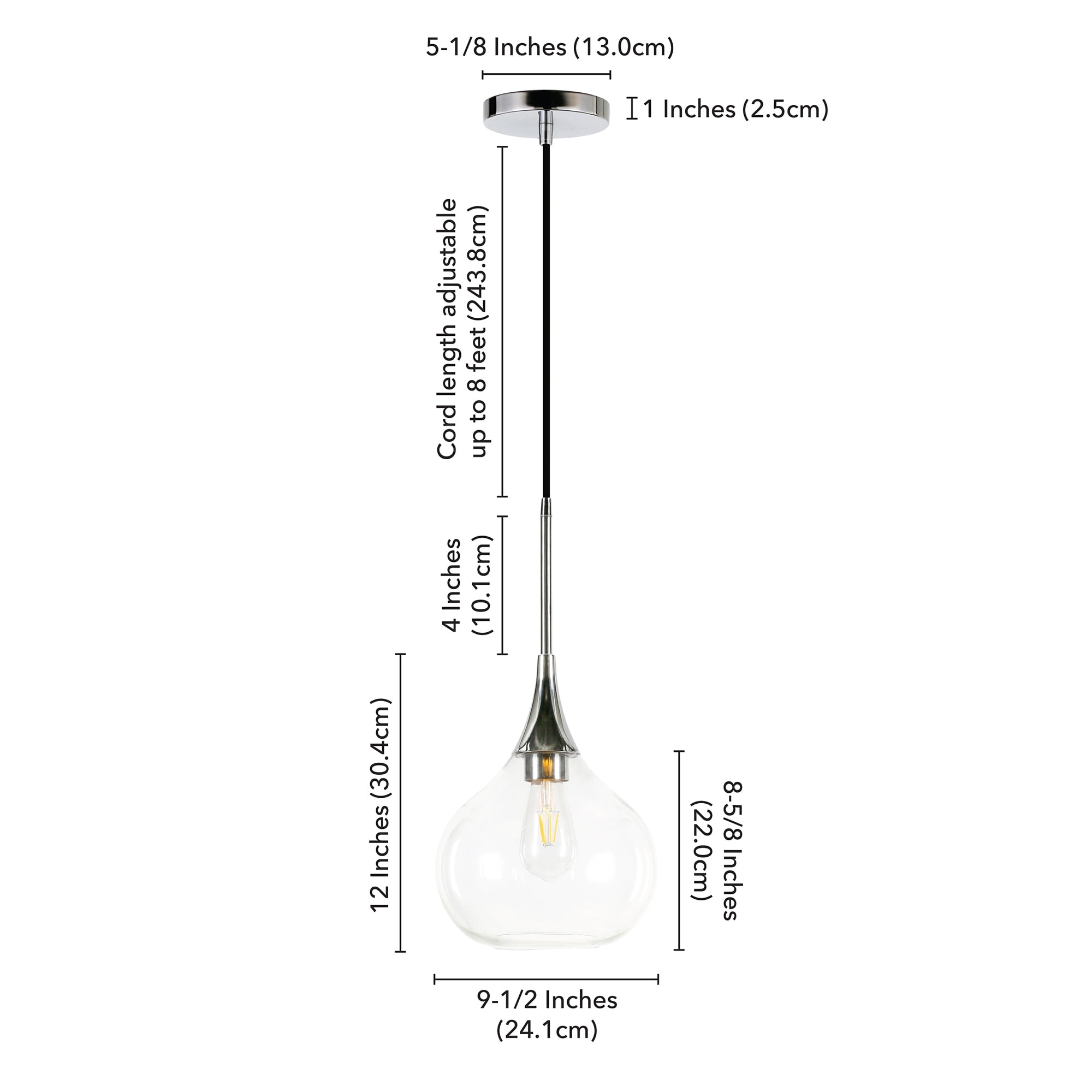 Evelyn&Zoe 9" Polished Nickel Metal/Glass Pendant