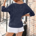 thumbnail image 4 of Siminsem Women's Crochet Long Sleeve V Neck Loose Fitting Top 2026 Summer Lightweight Boho Beach Cover Up Blouse Casual Resort Cruise Vacation Outfit Trendy Spring Sweater, Navy, S, 4 of 5
