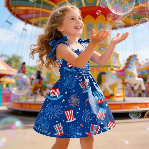 cute red white and blue dresses Splozh Toddler Girl 4th of July Dress 1T 2T 3T 4T 5T 6T Summer Spaghetti Straps Casual Wear Girls Dress,Navy,5-6 Years Material Content:100% Cotton