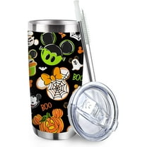 Halloween Jack O Lantern Pumpkin Tumbler with Lid and Straw, Spooky Skull Skeleton Spider Stainless Steel Travel Coffee Cup, 20oz Gothic Holiday Double Wall Vacuum Insulated Mug Halloween Gifts