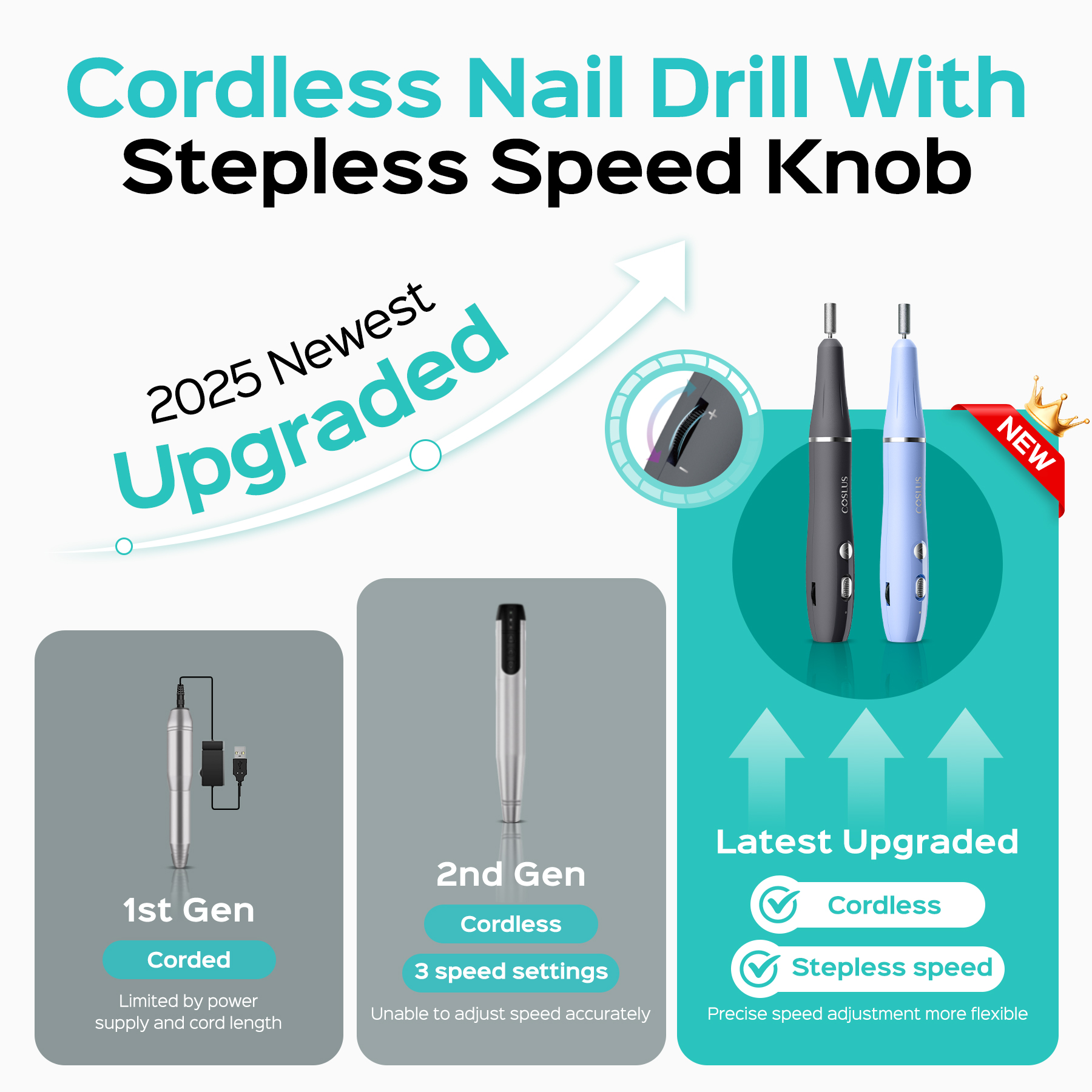 COSLUS CX42 Electric Nail Drill, Cordless Rechargeable, Gray photo 7