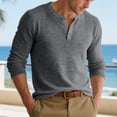 thumbnail image 4 of Men's Long Sleeve Henley Shirts Base Pullover Tee Shirt Casual Poly-cotton Fall Spring Tops Solid Color (XL, Dark Gray), 4 of 6