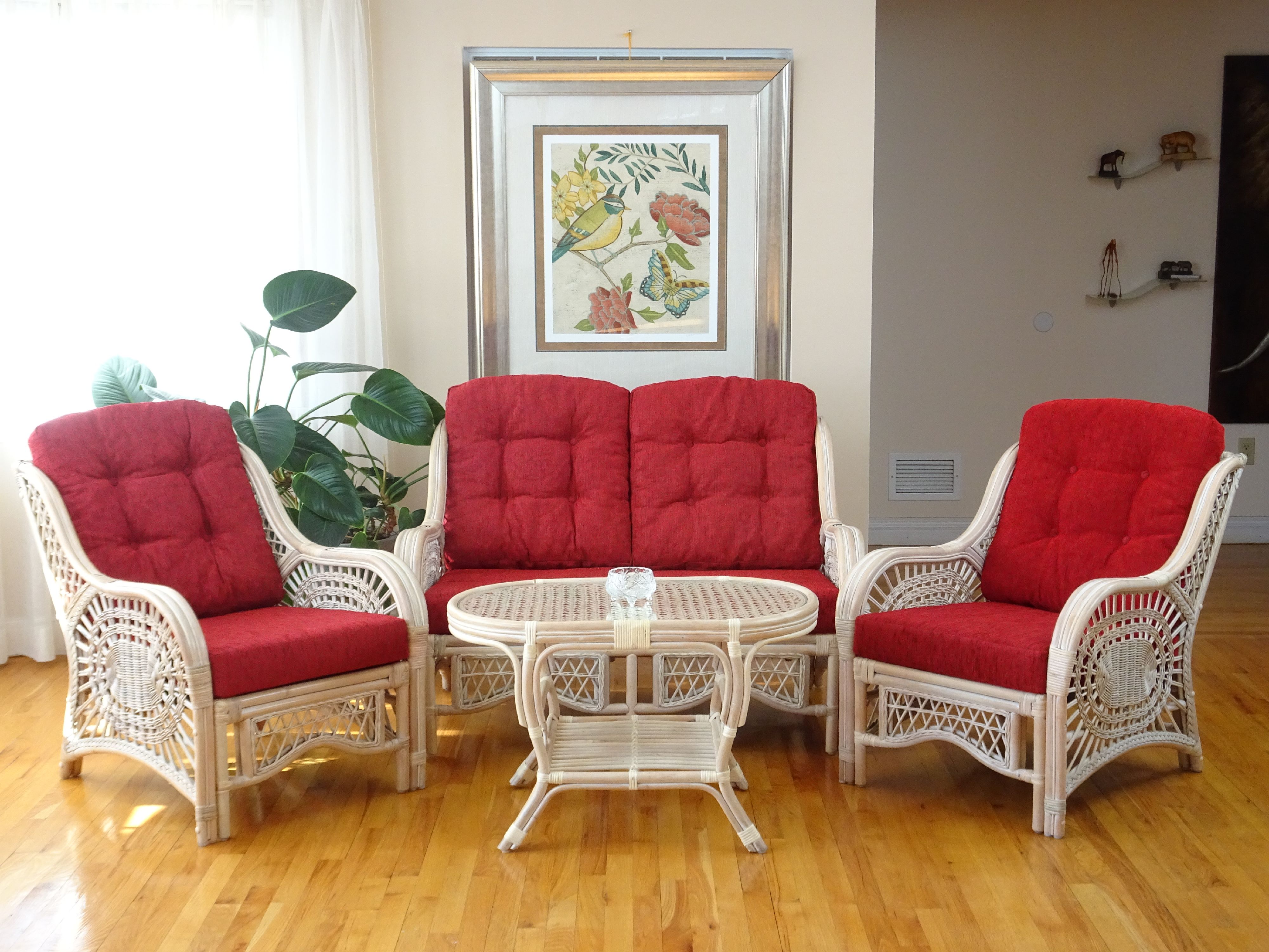 Malibu Set of 2 Natural Rattan Wicker Lounge Chairs, Loveseat w