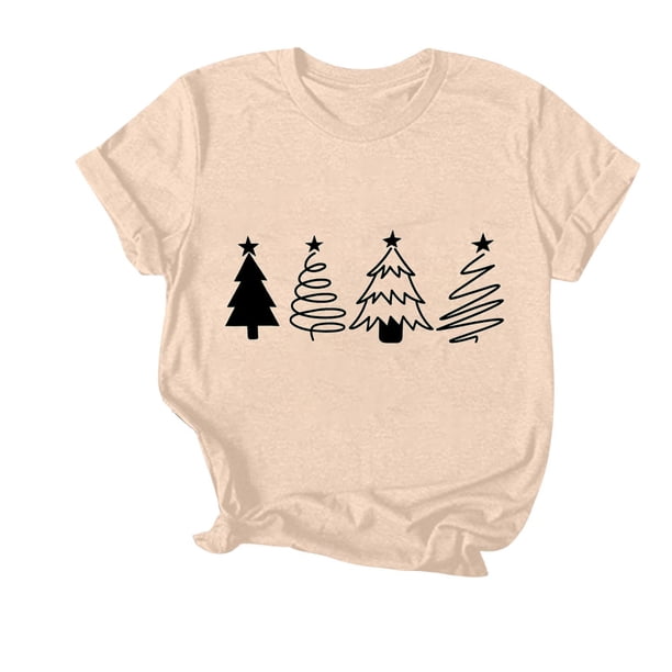 Navidad Mujeres Tops, Cuello Redondo Manga Corta Impresa Camiseta, Vintage Holiday Humor Tee Top