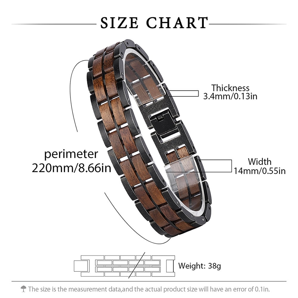 Wollet Mens Wooden Bracelet Stylish Wood & Stainless Steel Wooden Jewelry Gift for Men