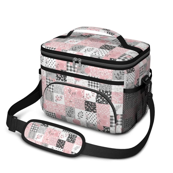 Lunch Box Pioneer Flower Floral Print Pattern Insulated Lunch Bag for Women Men,Medium Leakproof Lunchbox Cooler Bag Adjustable Strap,10 X 6.7 X 8 Inches